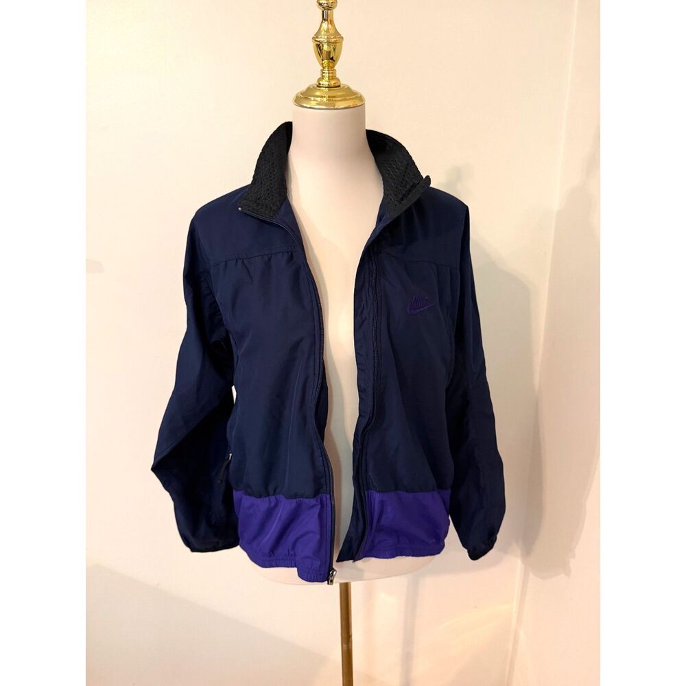 Vintage 90s Nike Windbreaker Jacket Navy Purple Full Zip Swoosh Retro